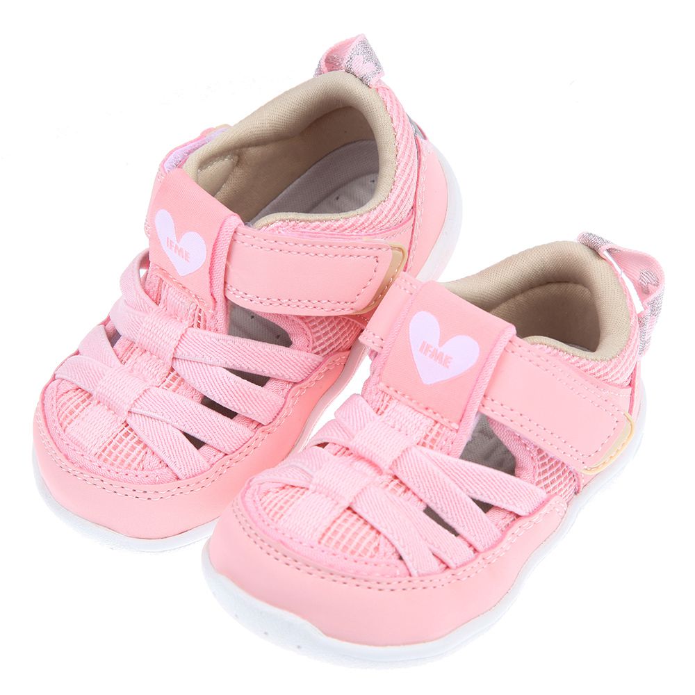 日本IFME - 粉紅色愛心寶寶機能水涼鞋-粉紅色