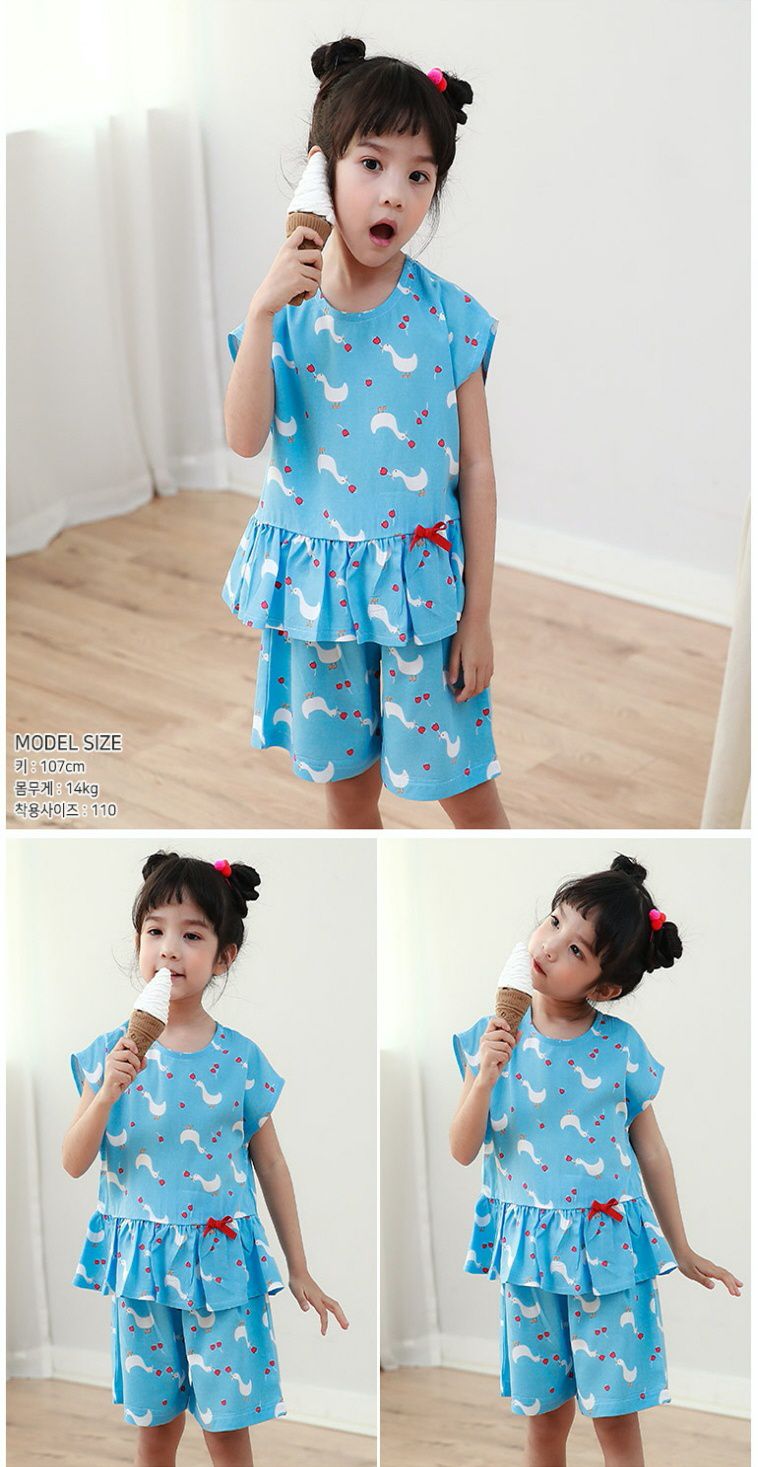 韓國 Ppippilong - 天然纖維涼感套裝-藍色鴨鴨