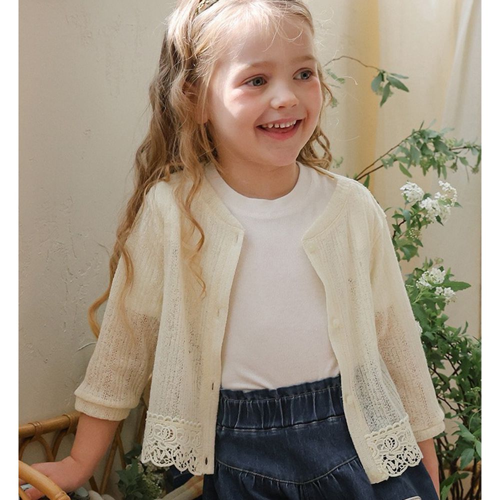 Puellaflo 清爽微透感7分袖針織外套-淺黃