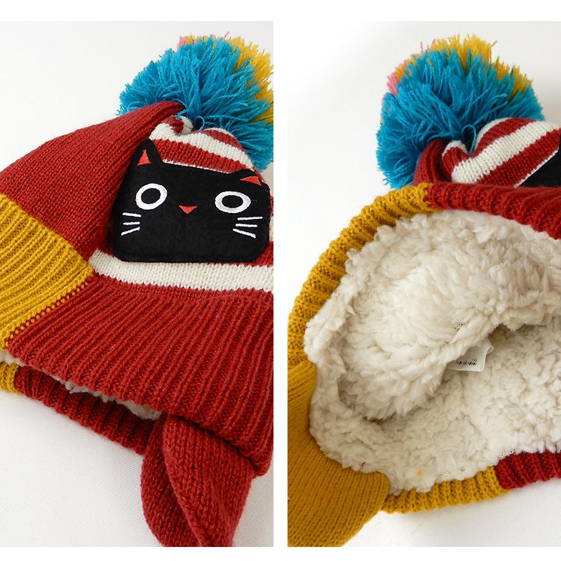 日本 ZOOLAND - 護耳羊羔絨保暖毛帽-條紋小狗-薄荷 (頭圍50-54cm)