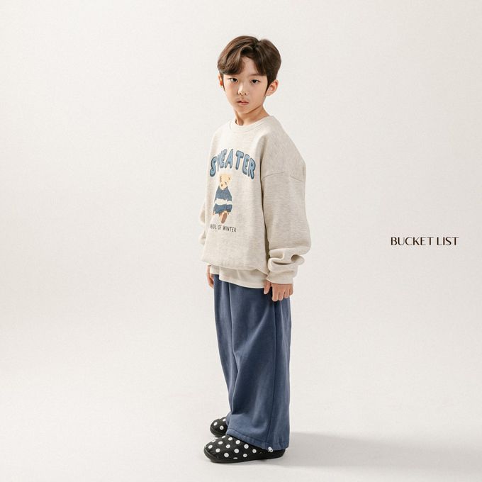 韓國 BUCKET LIST - (內磨毛)泰迪熊熊印長袖大學T-燕麥