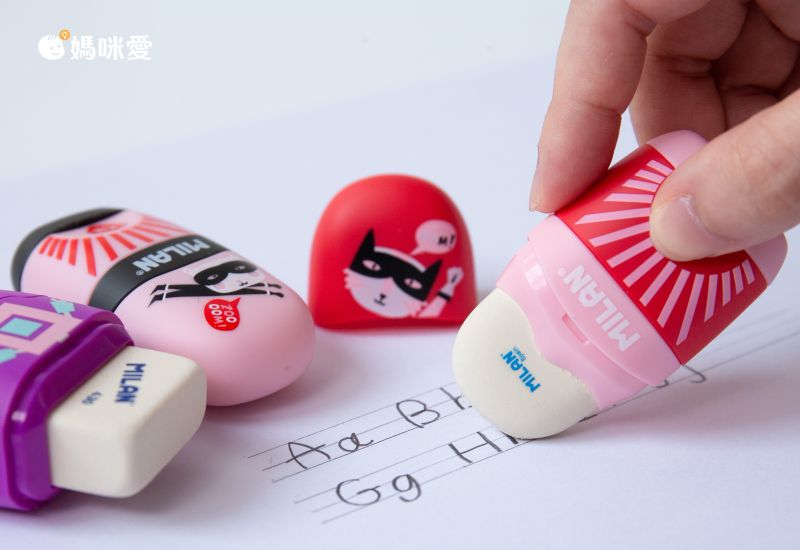 MILAN - 太空膠囊橡皮擦+削筆器_螢光系列_魔力紅