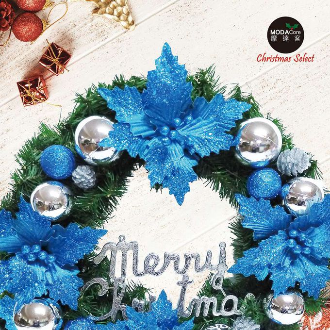MODACore 摩達客 - 摩達客耶誕-台灣製20吋豪華高級聖誕花圈(藍花銀球系)(免組裝/本島免運費)