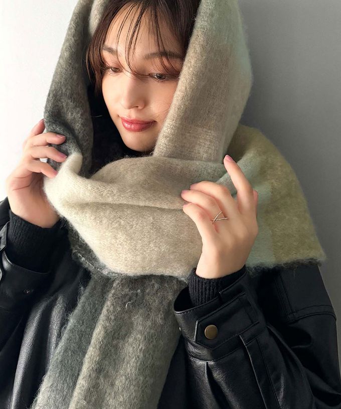 日本 Classical Elf - 蓬鬆份量感logo刺繡流蘇圍巾-藍色系