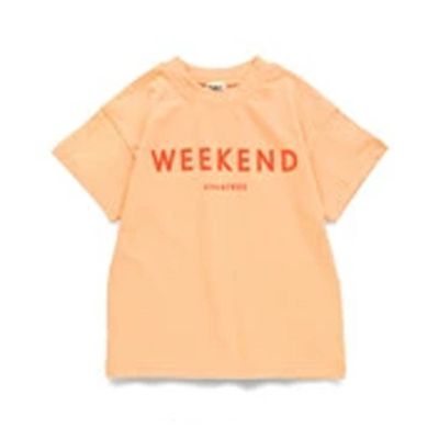 日本 BRANSHES - 清爽標語短袖上衣-WEEKEND-橘