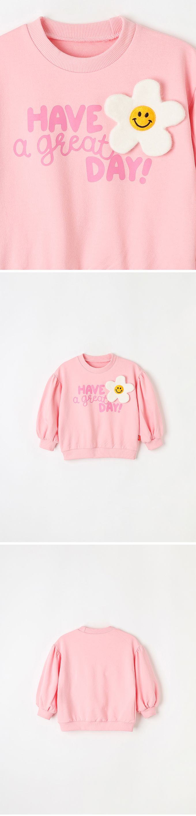 韓國 OZKIZ - 微笑花裝飾長袖大學T-粉