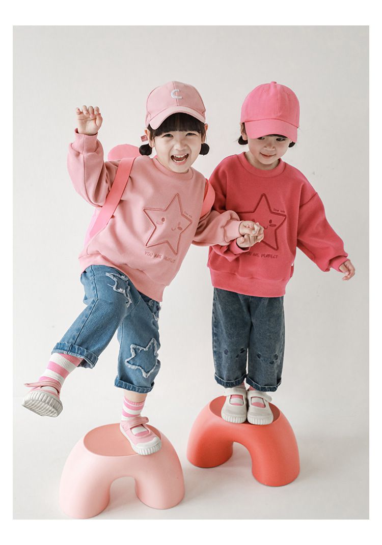 針織刺繡圓領長袖上衣-星星-米白色