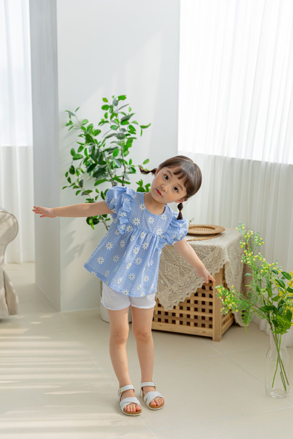 韓國 Orange Mom - 馬卡龍抓鬚短褲-天藍