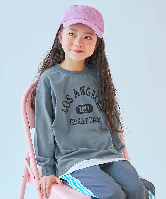 日本 devirock - 100%棉 定番印花寬版長袖上衣-背後狗狗-粉紫