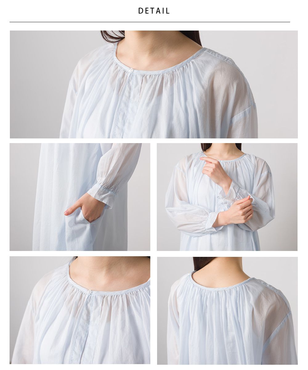 日本 OMNES - 微透膚圓領落肩長袖洋裝-白