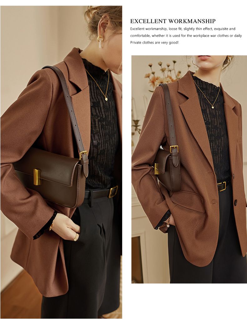 時尚寬鬆休閒西裝外套-焦糖色