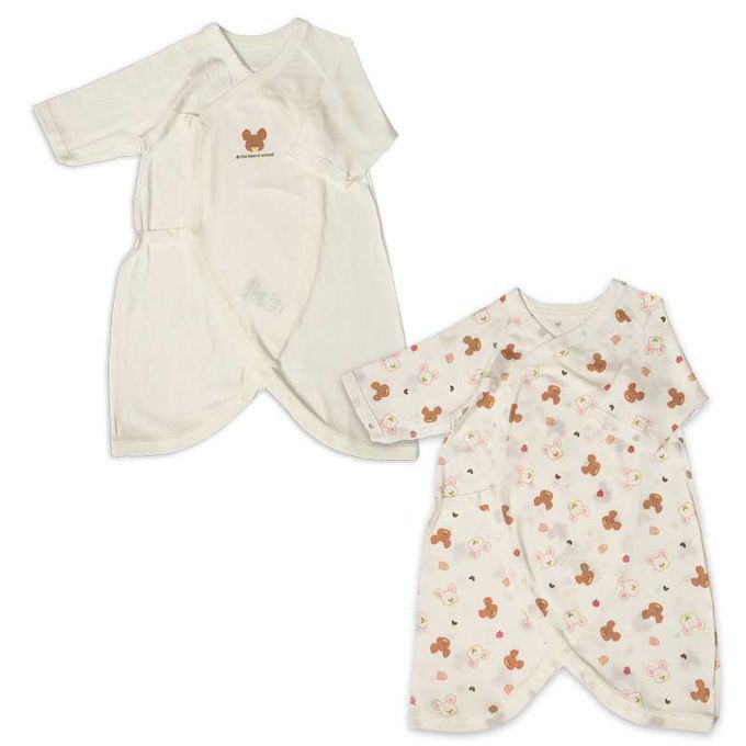 akachan honpo - 新生兒內衣4件組-小熊學校-米白色 (50~60cm)