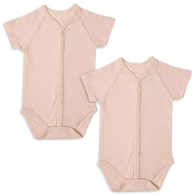 akachan honpo - 短袖有機包屁衣2件組-前開式-粉紅色