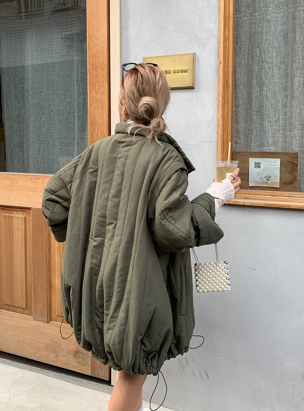 日本 GRL - 袖可拆時尚抽繩羽絨外套(背心二穿)-軍綠 (F)