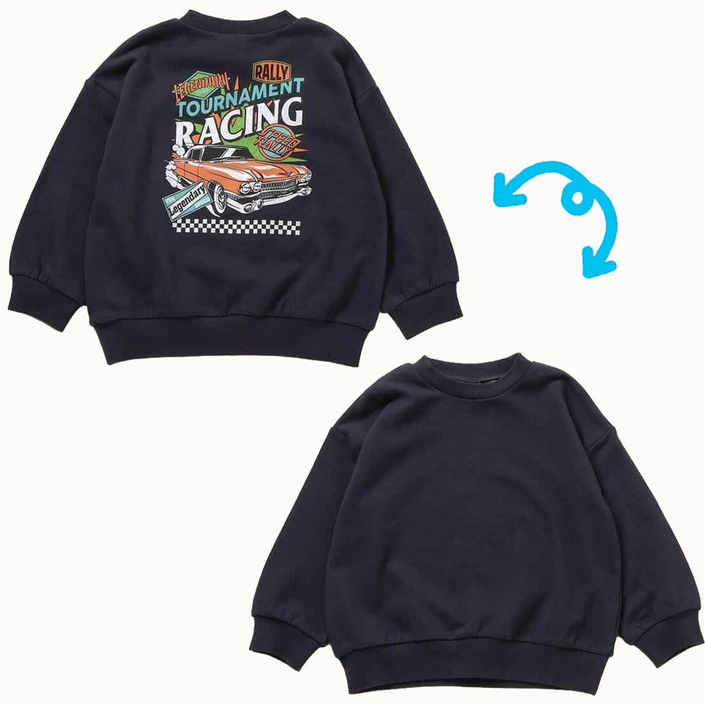 美式印花純棉裏毛長袖上衣-老爺車-炭灰