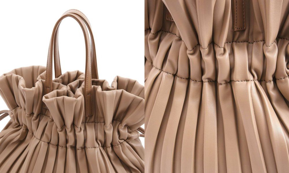 日本 COOCO - 皮質風琴紋束口包/手提包/側背包-黑