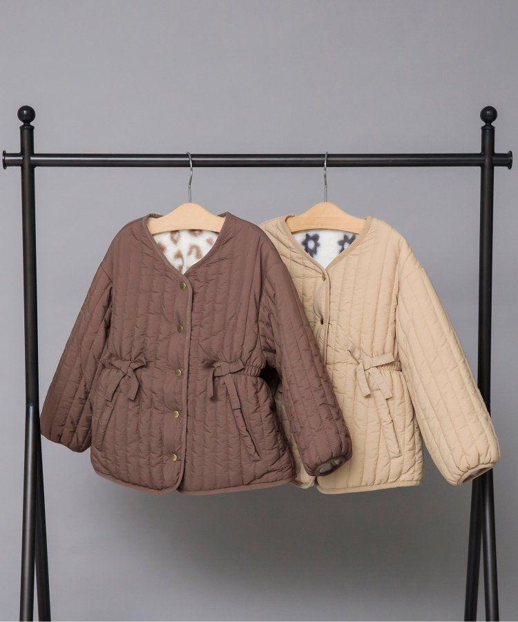 日本 apres les cours - 絎縫束腰氣質金釦雙面穿外套-花朵x淺卡其