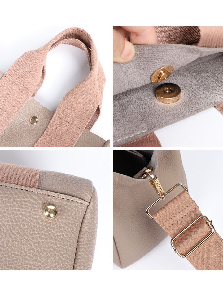 日本 LIZDAYS - 2way仿皮拼接底部IC卡設計托特包/側背包-杏底黑帶