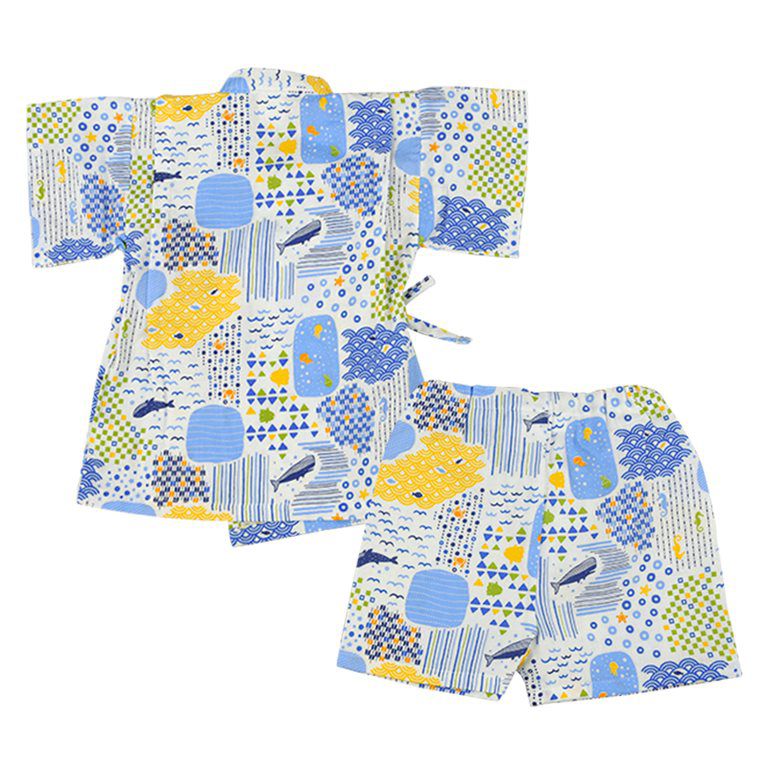 akachan honpo - 兩件式甚平-海-米白色