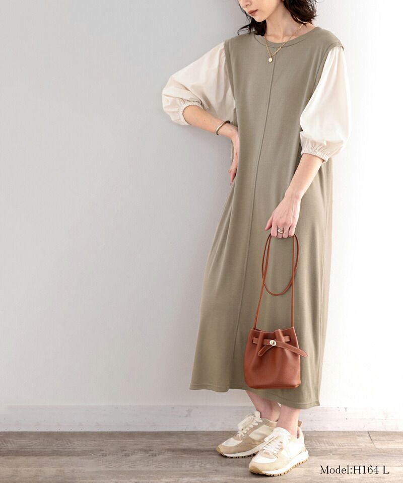 日本 Classical Elf - 優雅泡泡拼接袖修身洋裝-黑x黑