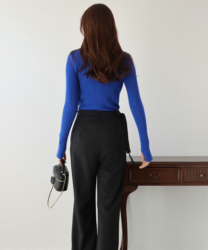 日本 BLUE EAST - 小立領坑條針織上衣-果實紅