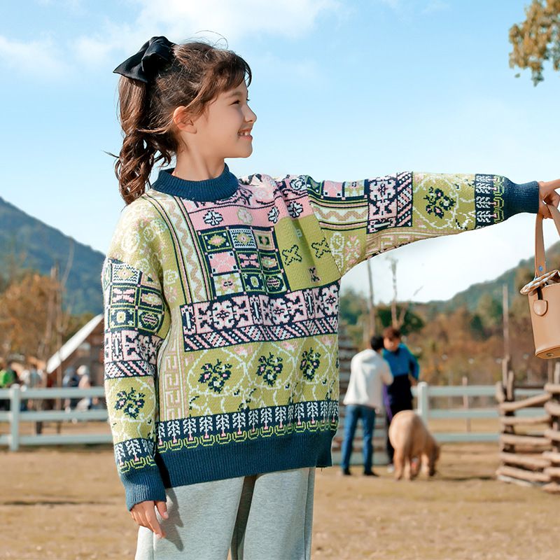 北歐風圖騰針織毛衣-綠色