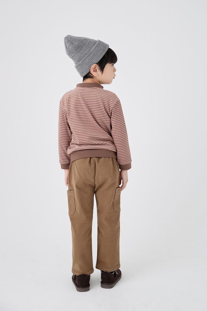 韓國 Coco Bang - 鈕扣細條紋長袖上衣-酒紅