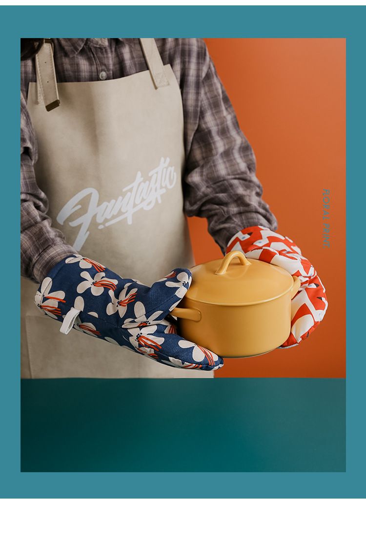 可愛文藝風隔熱手套-藍色花瓣-單入