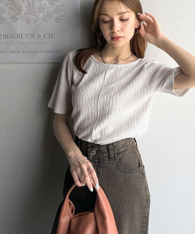 日本 Classical Elf - 前後2way優雅紋理短袖上衣-黑