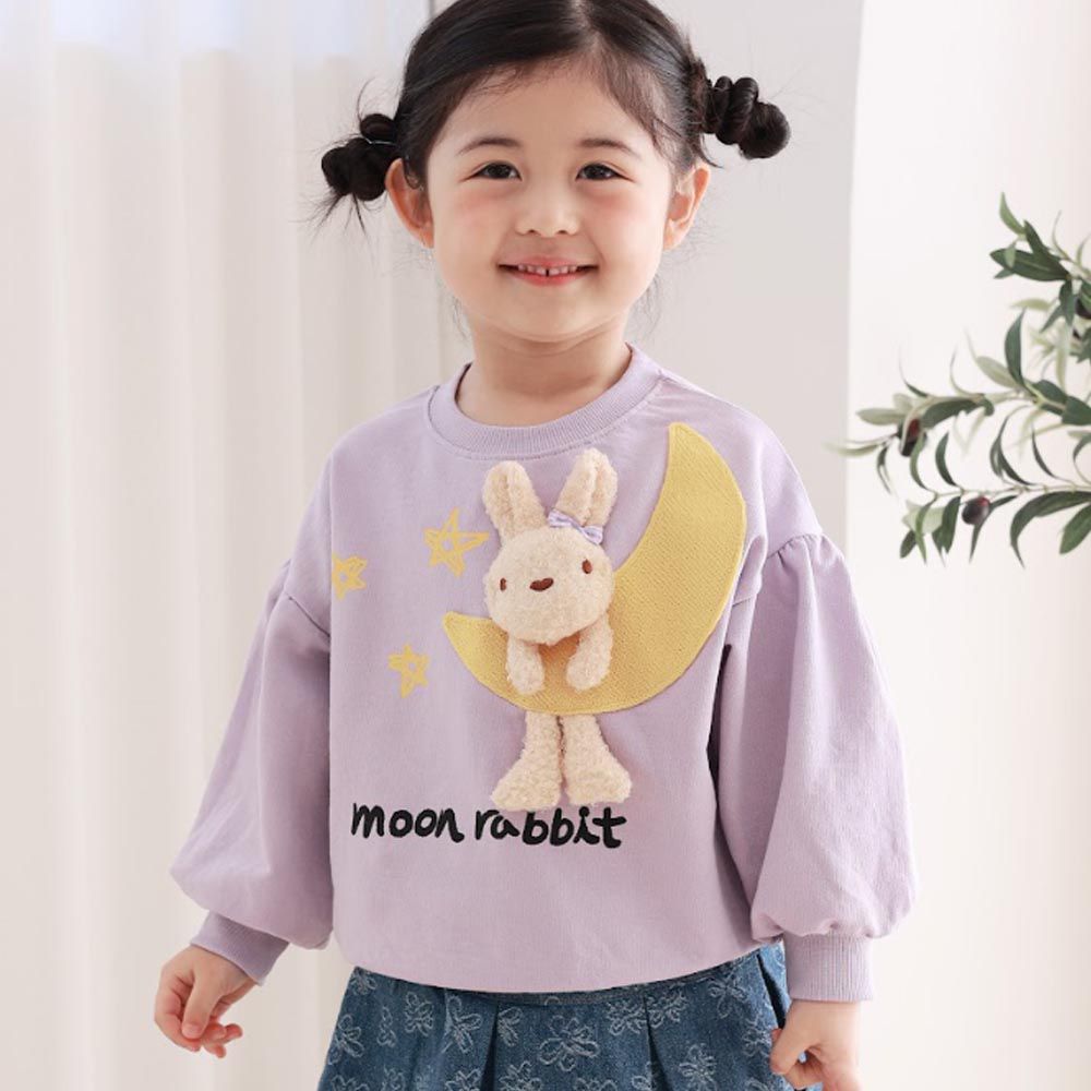 韓國 Coco rabbit - 月亮立體兔兔長袖大學T-紫