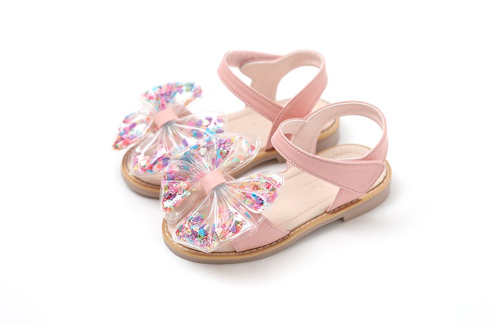 韓國 OZKIZ - 愛心亮片蝴蝶結魔鬼氈涼鞋