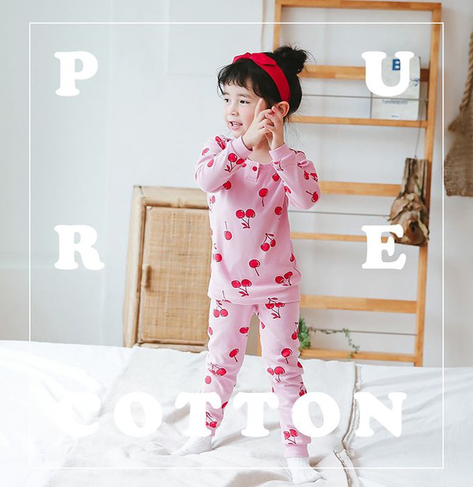正韓 Puco - 超優質嬰幼兒/兒童長袖100% 有機純棉家居服/睡衣-甜蜜櫻桃