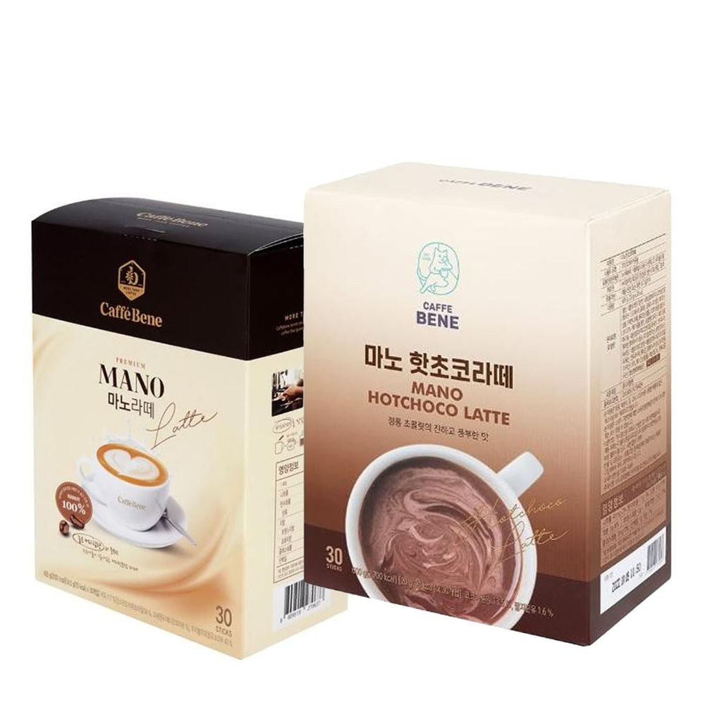 韓國Caffebene咖啡伴 - 【微甜組】熱巧克力拿鐵(30入/盒)+三合一微糖拿鐵(30入-效期2022.07.23)