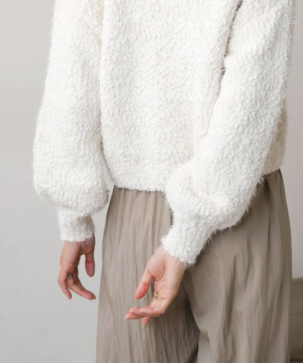 日本 Bab - 柔軟蓬鬆毛毛V領針織上衣-藍