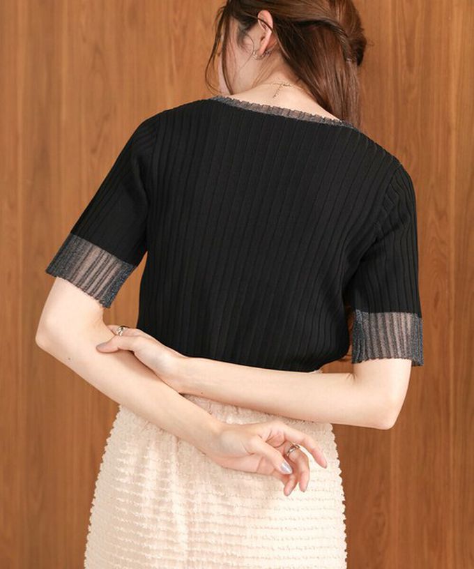 日本 Bab - 柔美異材質顯瘦羅紋五分袖上衣-炭灰