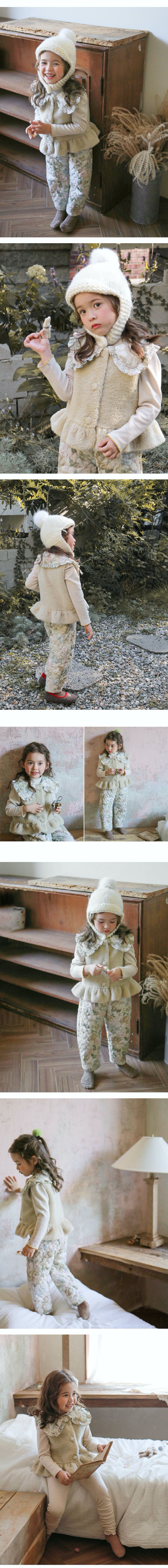 韓國 Puellaflo - 荷葉滾邊花領保暖背心-卡其色