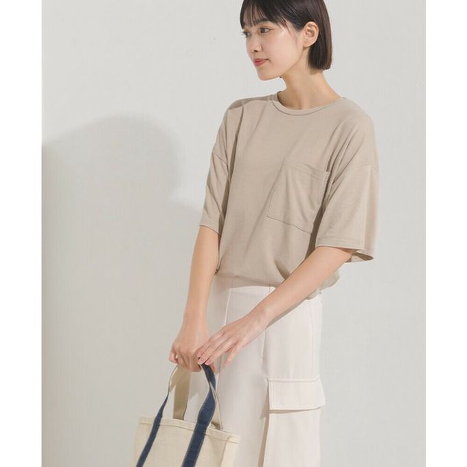 日本 OMNES - 涼感抗UV 清爽口袋短袖上衣-淺卡其