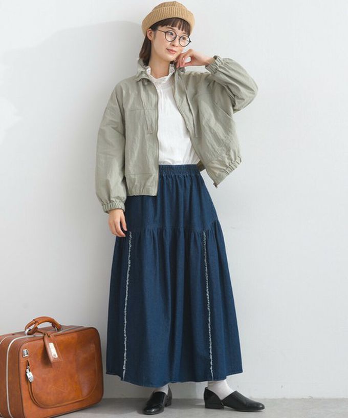 日本 Lupilien - 輕盈俏麗特色領尼龍短版薄外套-軍綠