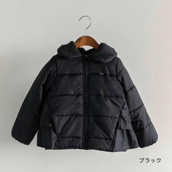 日本 BRANSHES - 背後時尚荷葉澎澎領俏麗鋪棉外套(可機洗)-黑