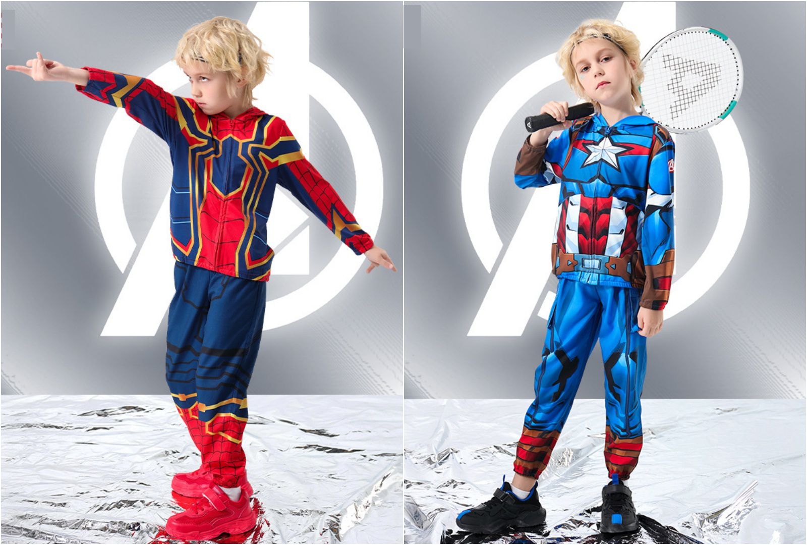 連帽造型防曬套裝/萬聖節-卡通人物蜘蛛人-紅+藍