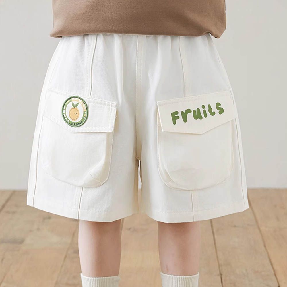 純棉腰鬆緊休閒短褲-檸檬-米白