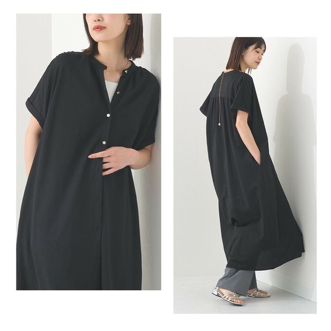 日本 OMNES - 接觸涼感 氣質金釦襯衫式短袖洋裝-明亮黃