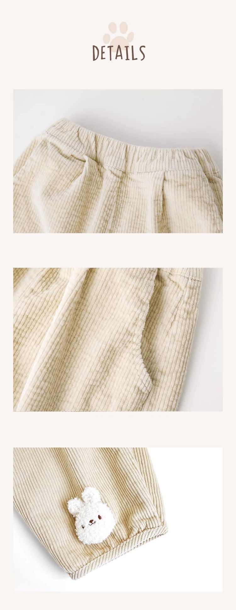 TONGMO - 立體造型腰鬆緊保暖寬褲-兔子-米白色