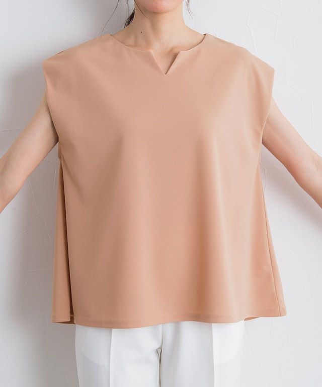 日本 Pierrot - 接觸涼感 小V領雪紡無袖上衣-橘