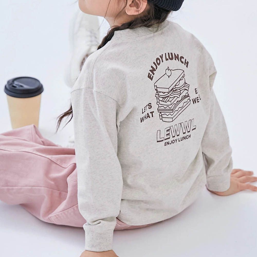 100%棉 定番印花長袖上衣-美味三明治-燕麥