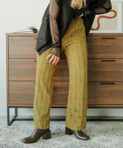 日本 Bou Jeloud - 蕾絲雕花垂墜寬褲-軍綠