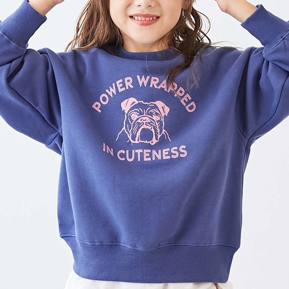 裏起毛動物印花大學T-哈巴狗-復古藍