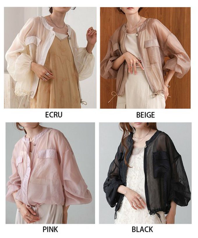 日本 Bab - 優美透膚精緻感抽繩薄外套-黑