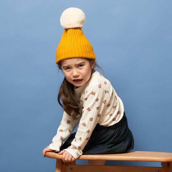 日本 Lycee mine - 可愛大絨球針織毛帽-象牙 (F(50～52cm))