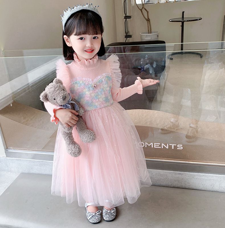 粉嫩玫瑰毛衣紗裙-粉色